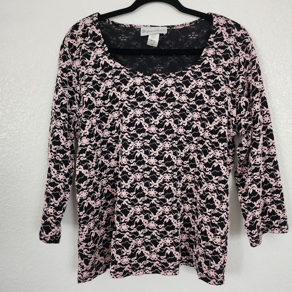 Dressbarn black and pink crochet top sz 1XL